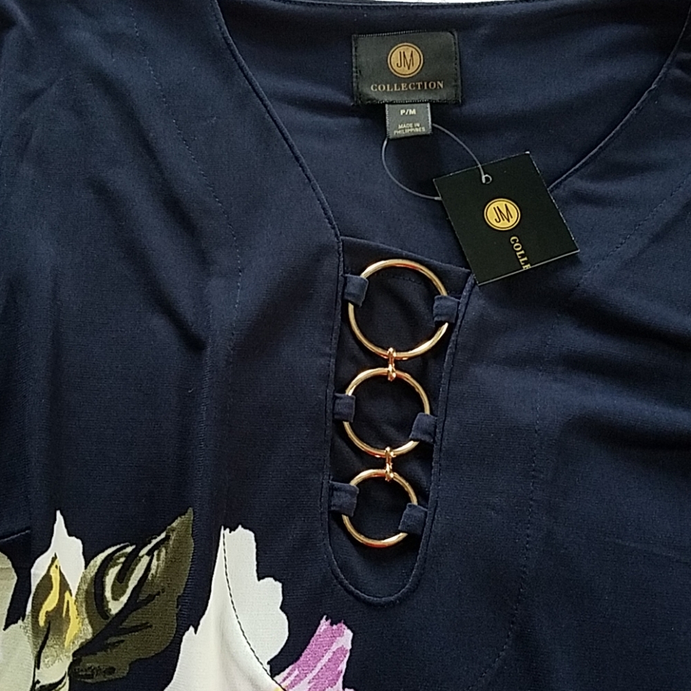 NWT JM Collection 3/4 sleeve navy sheath dress - Picture 2 of 5